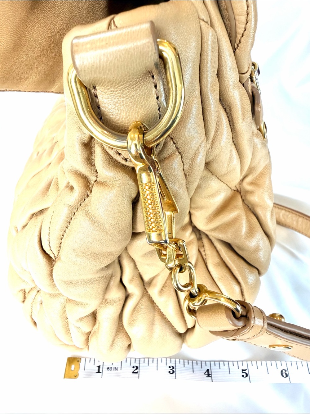 Miu Miu Matelasse Nappa Lamb Leather Bag Nude Tan Top-Handle + Crossbody + COA - Picture 8 of 16